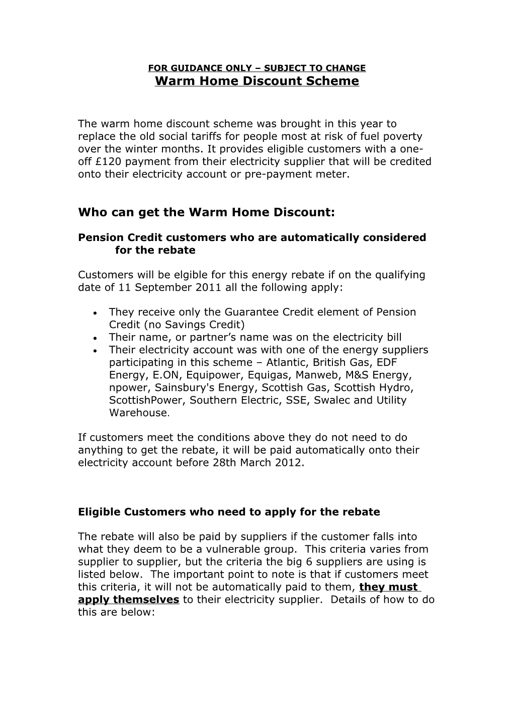 Warm Home Discount Scheme