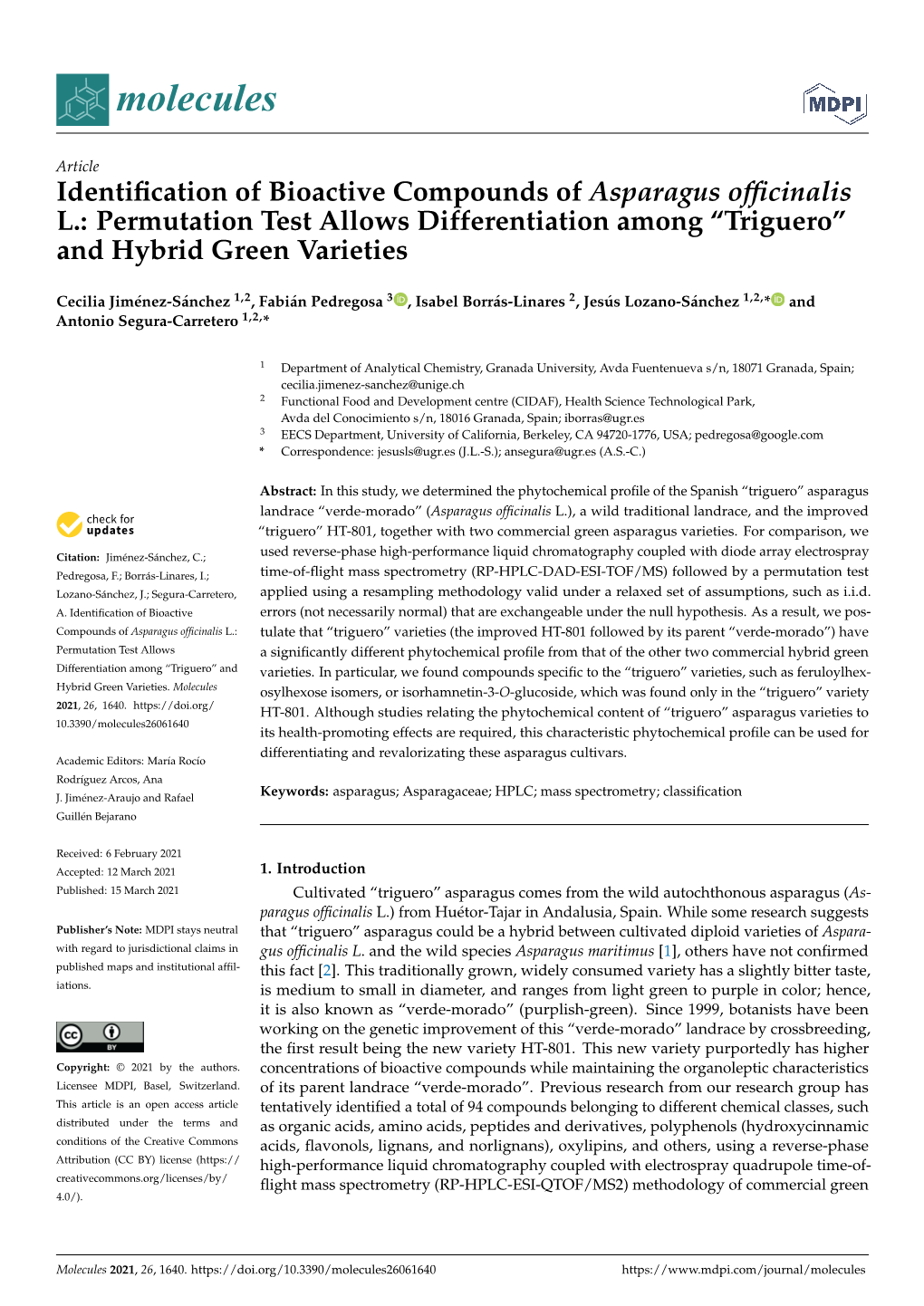 Identification of Bioactive Compounds of Asparagus Officinalis L