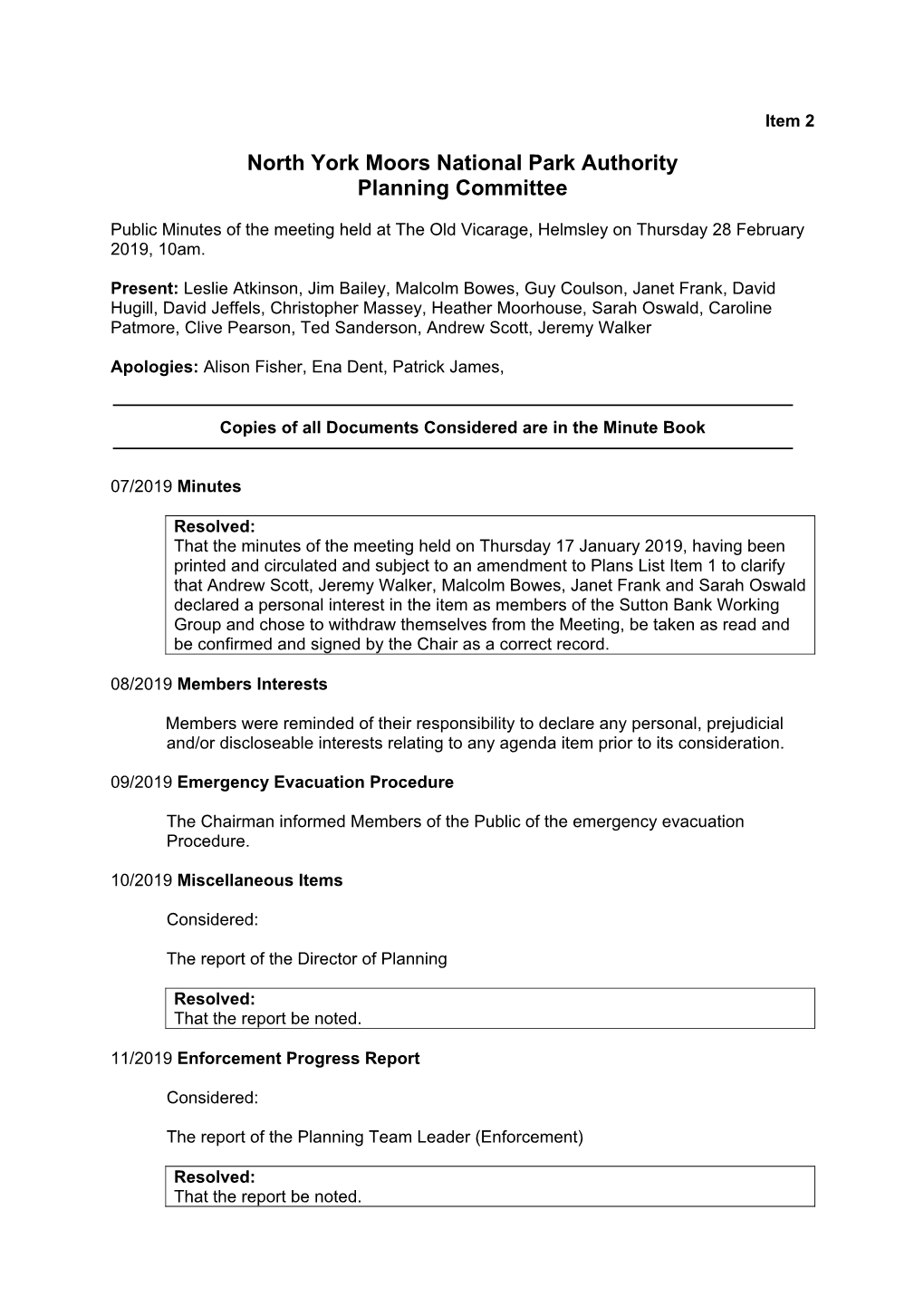 North York Moors National Park Authority Planning Committee