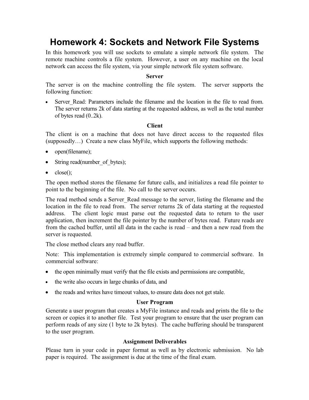 Homework 4: Sockets and Network File Systems