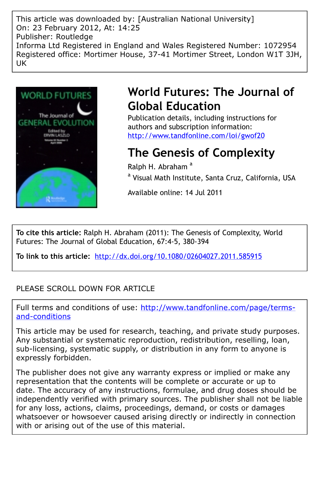 The Genesis of Complexity Ralph H