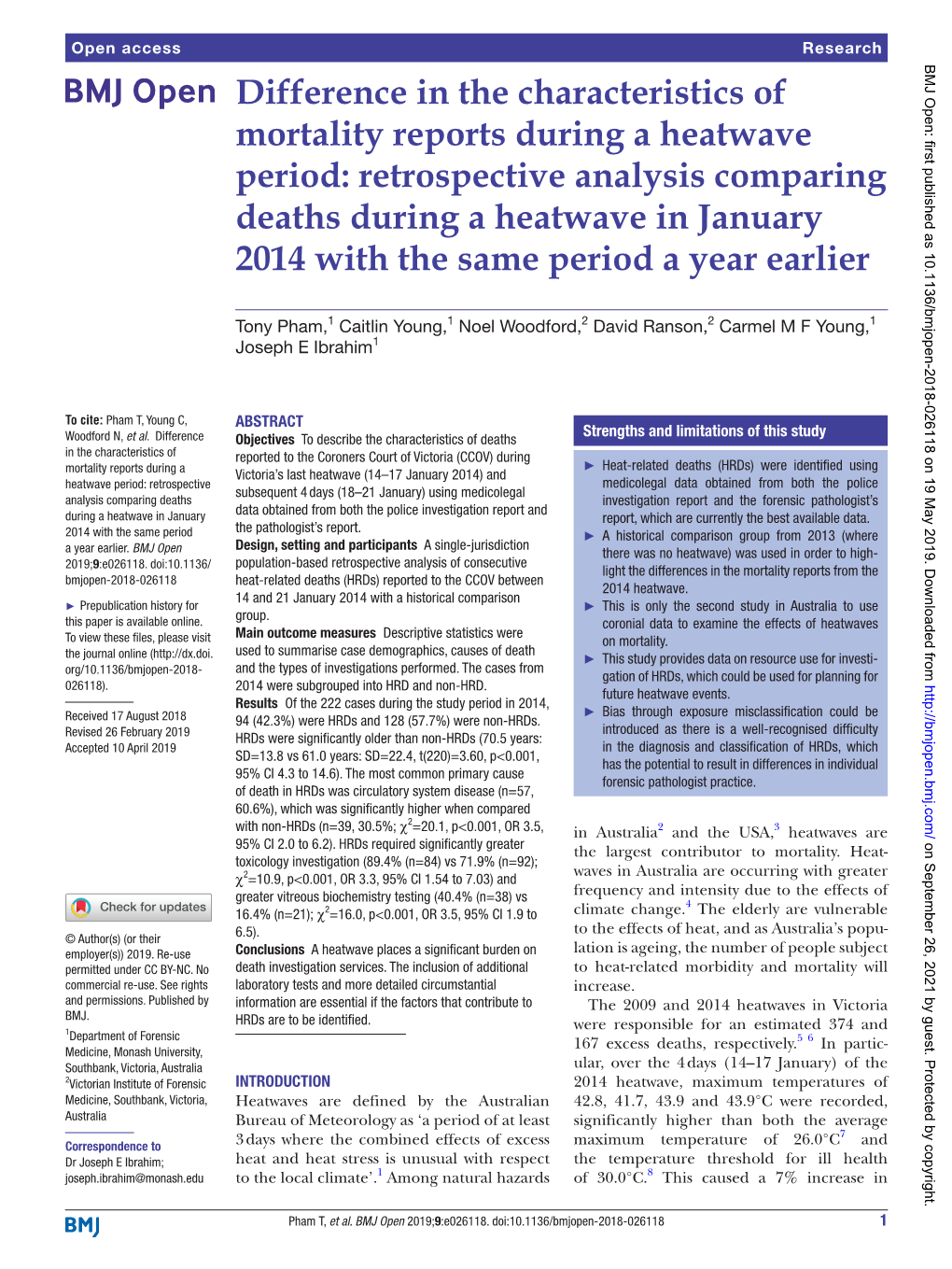 Retrospective Analysis Comparing Deaths During a Heatwave in January 2014 with the Same Period a Year Earlier