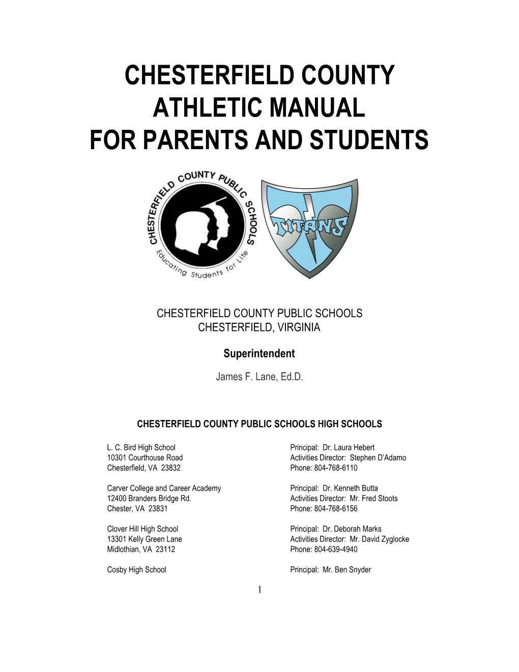 Chesterfield County Athletic Manual for Parents And