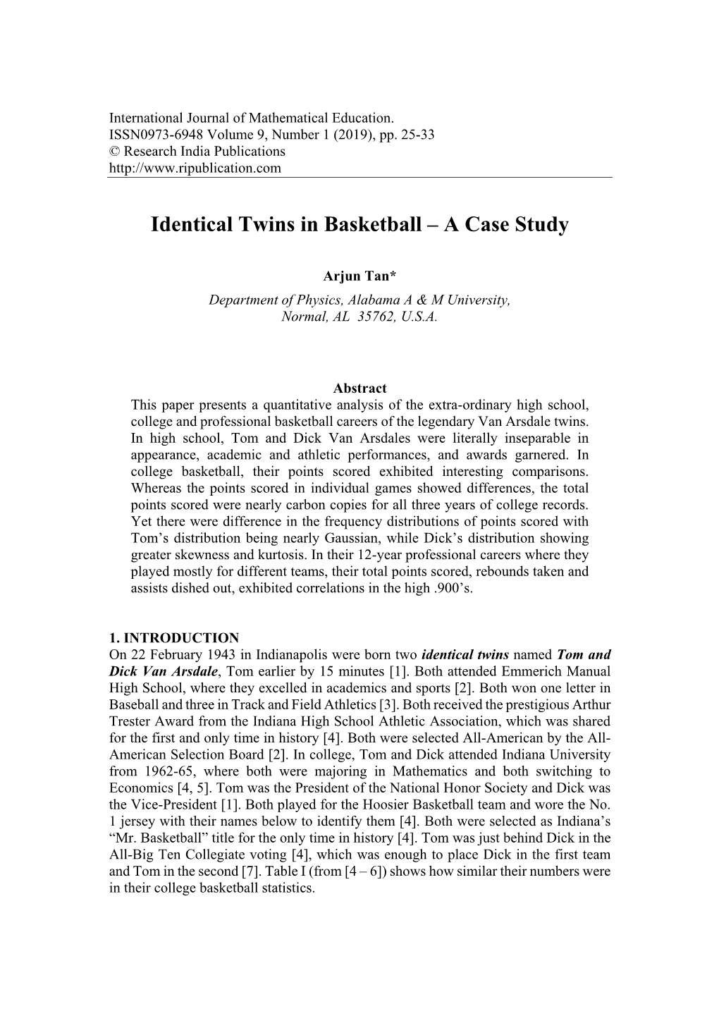 Identical Twins in Basketball – a Case Study