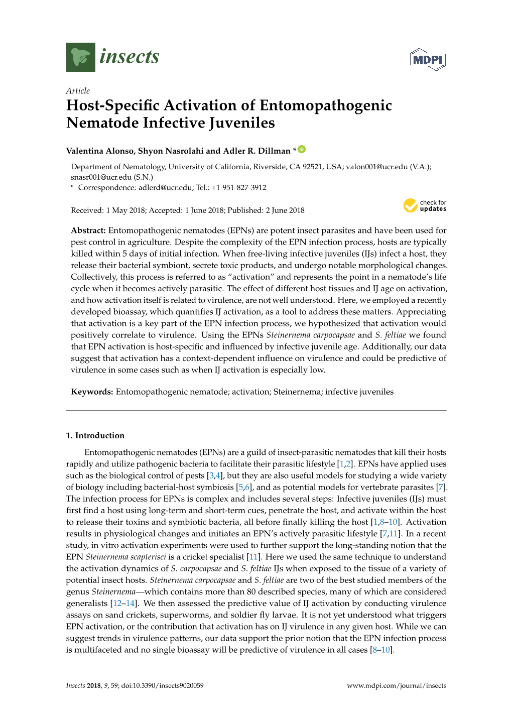 Host-Specific Activation of Entomopathogenic Nematode
