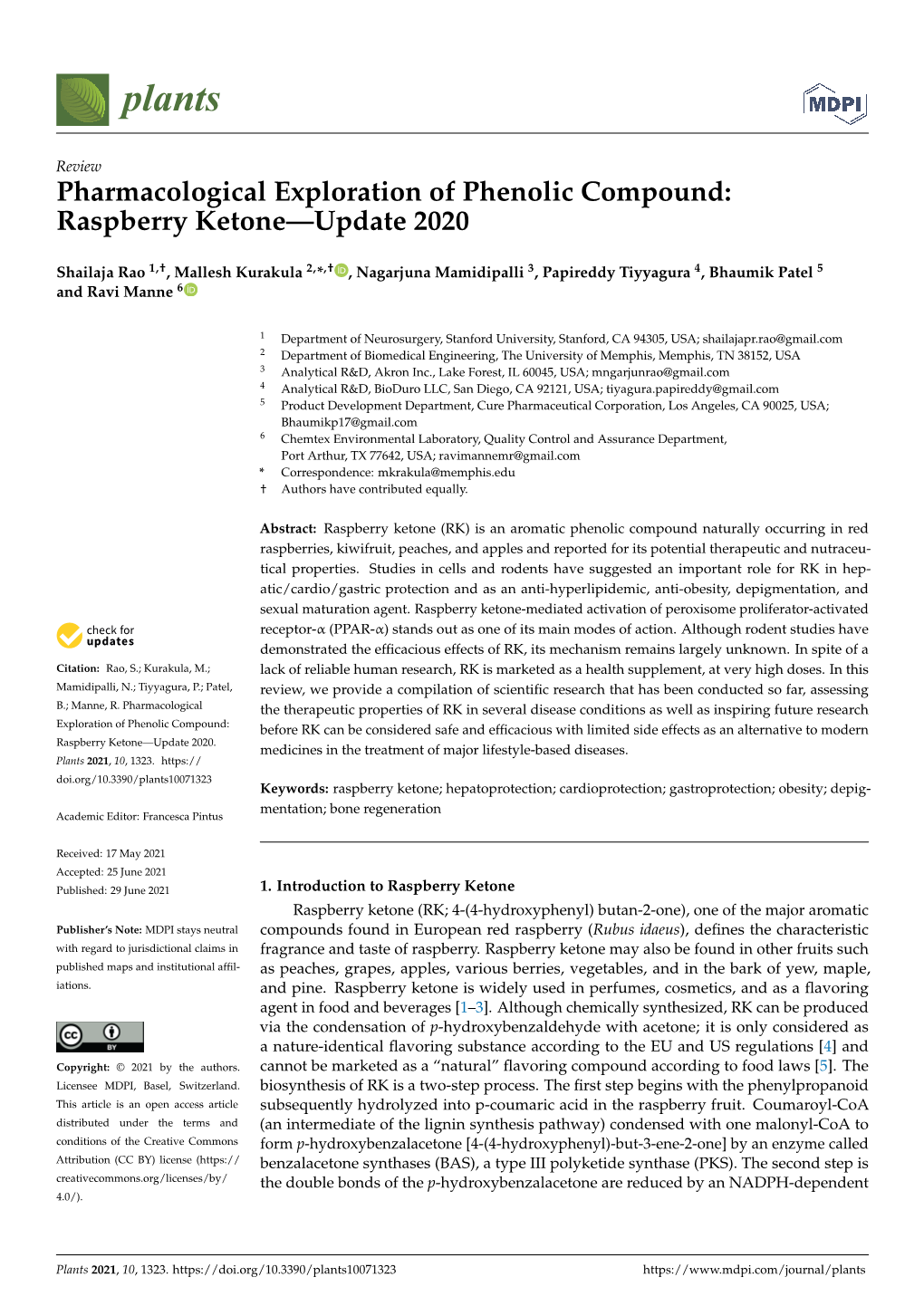 Raspberry Ketone—Update 2020