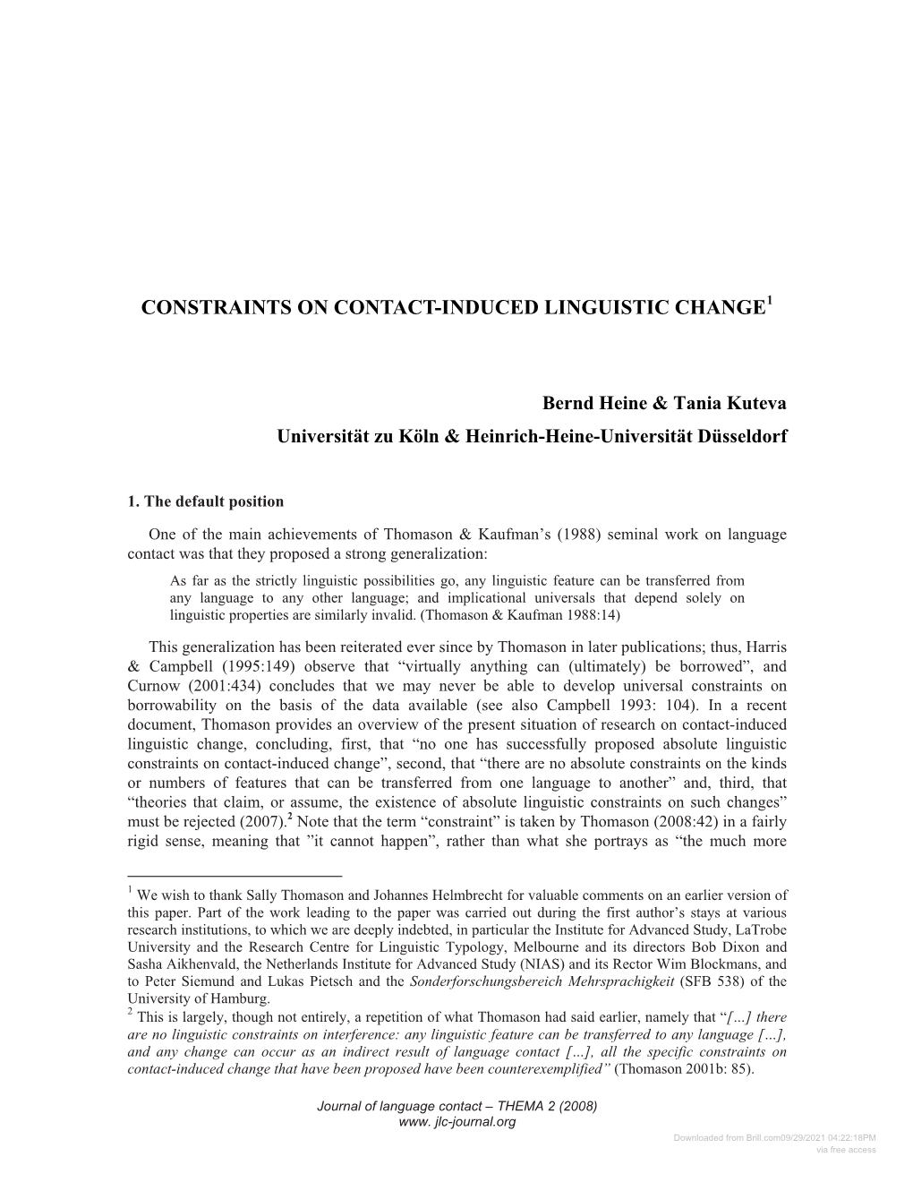 Constraints on Contact-Induced Linguistic Change1