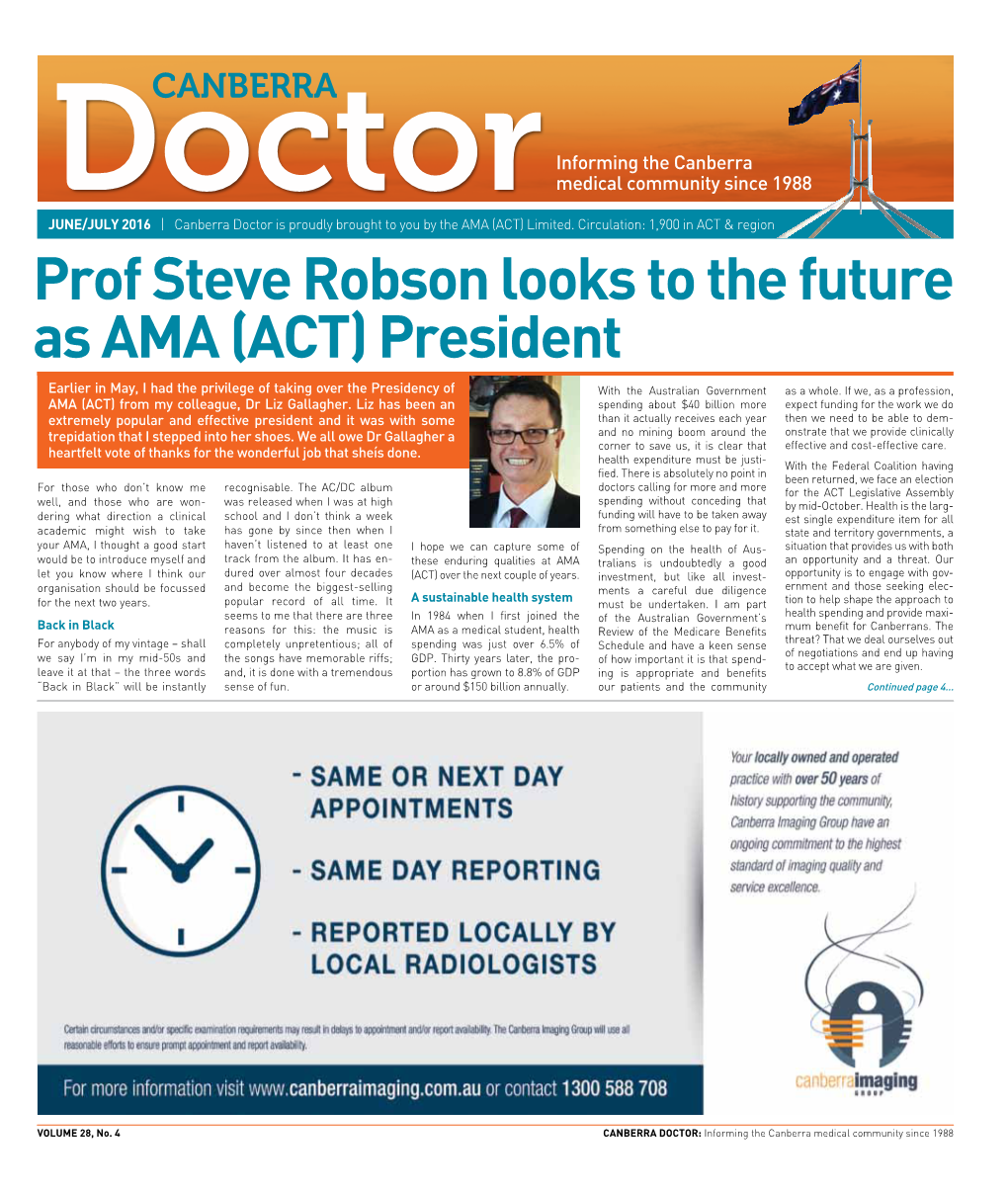 Prof Steve Robson Looks to the Future As AMA (ACT) President