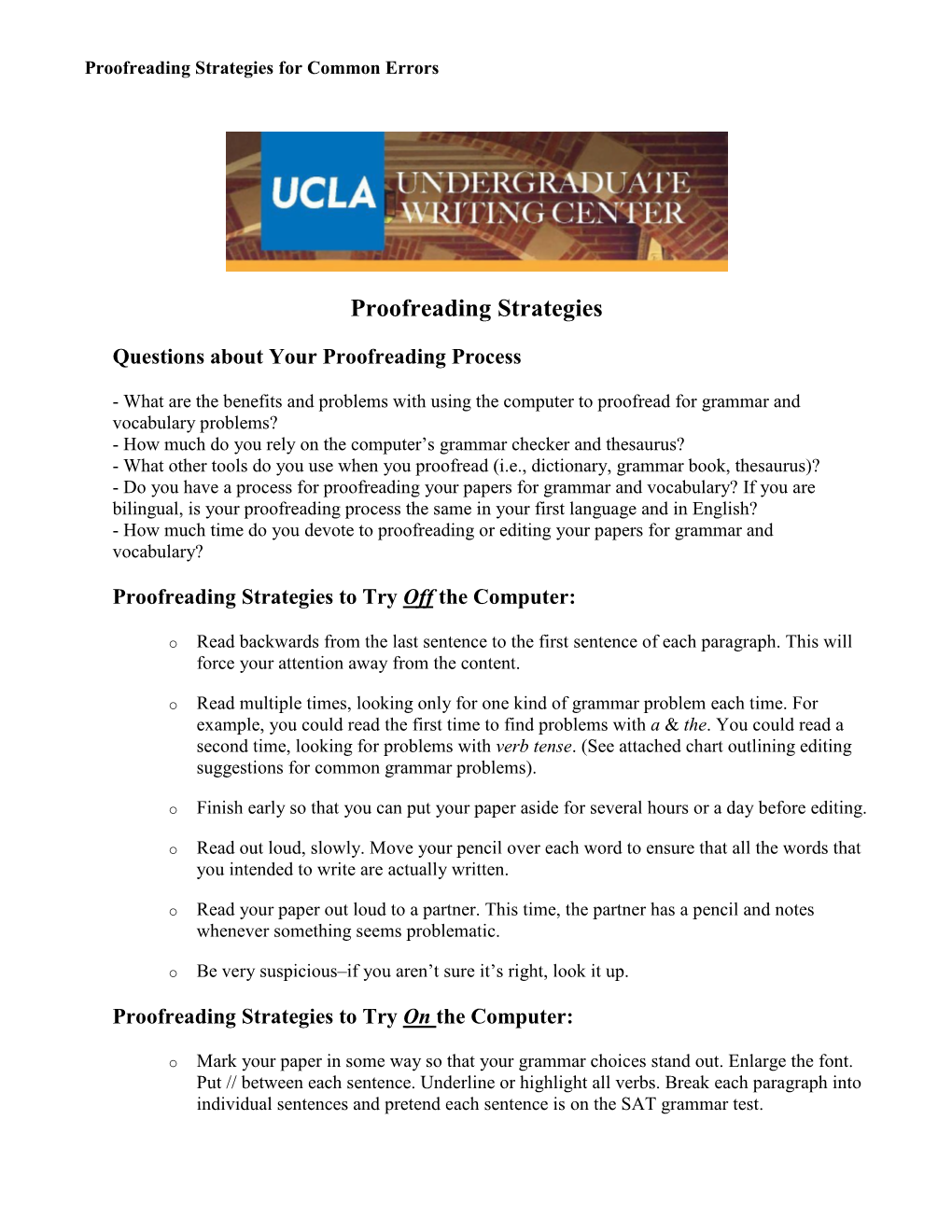 Proofreading Strategies for Common Errors