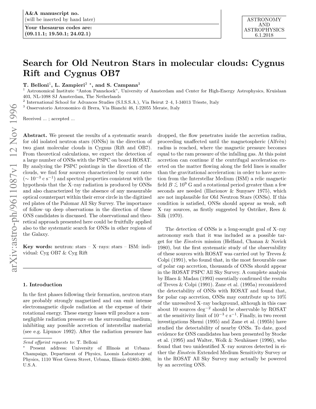 Search for Old Neutron Stars in Molecular Clouds: Cygnus Rift and Cygnus OB7