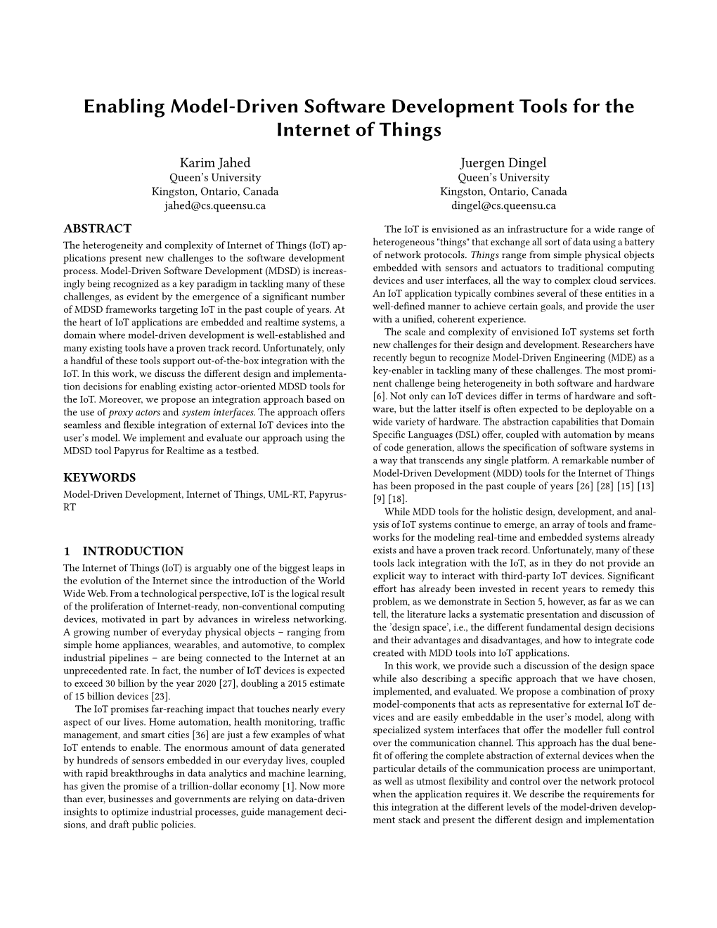 Enabling Model-Driven Software Development Tools for the Internet of Things