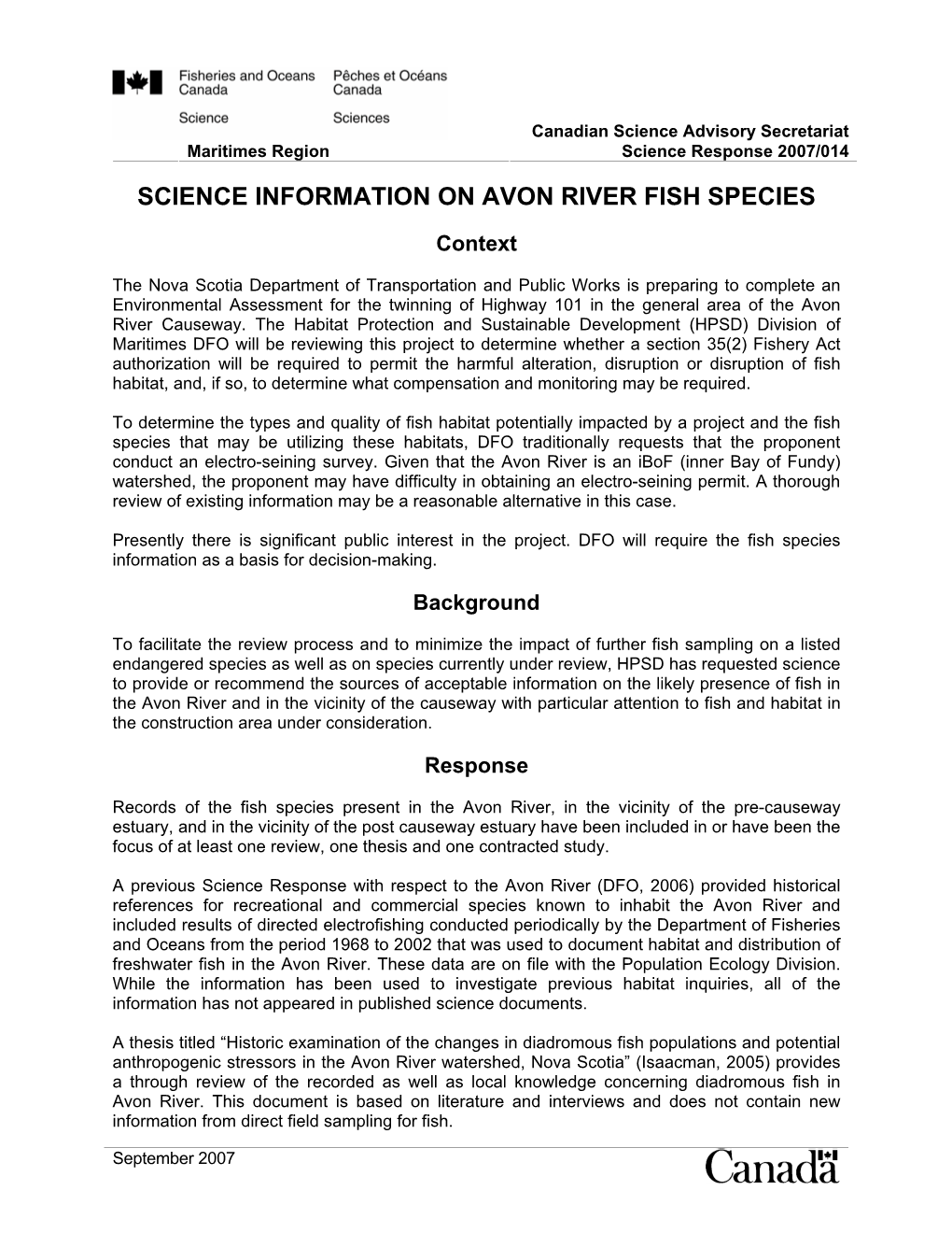 Science Information on Avon River Fish Species