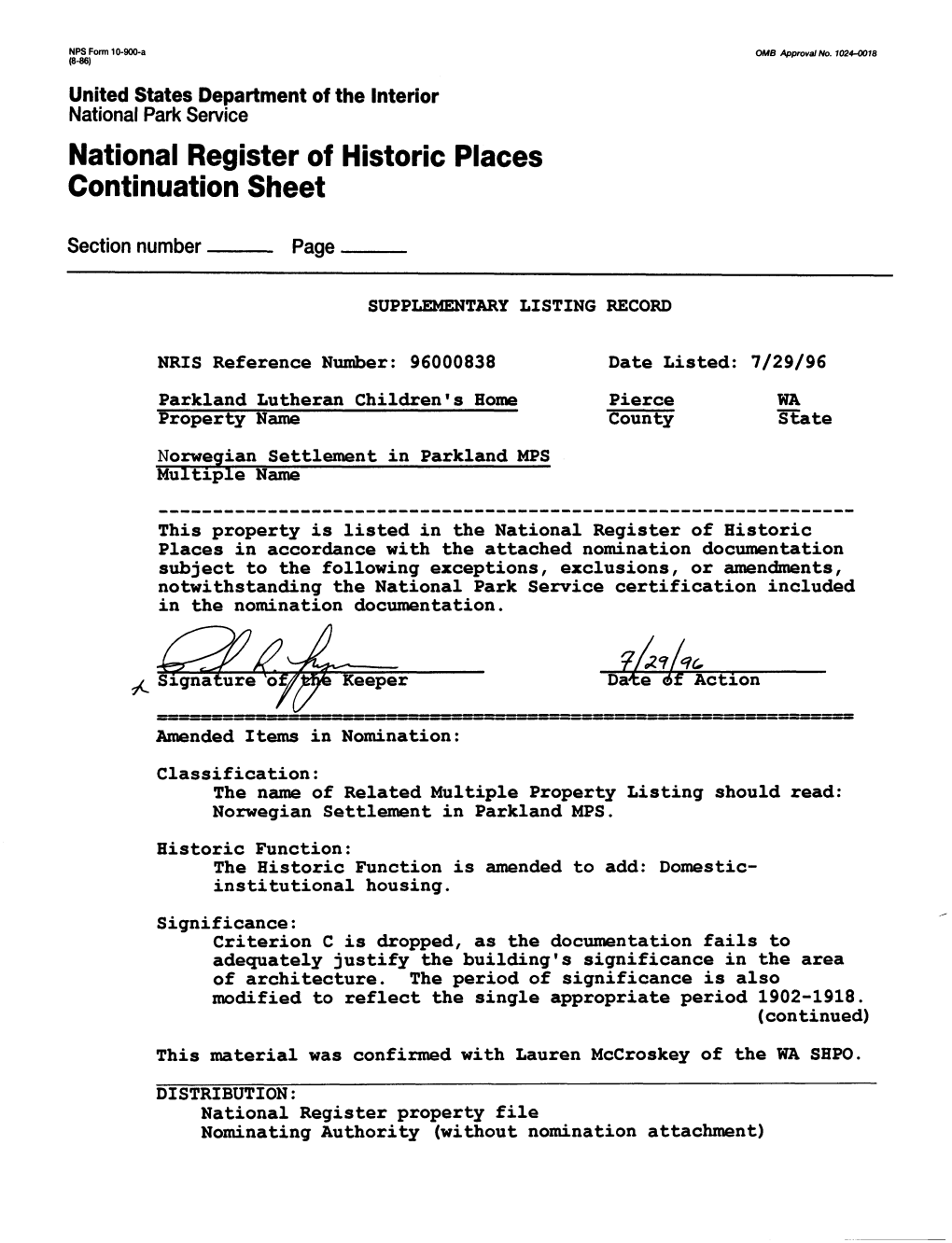 National Register of Historic Places Continuation Sheet