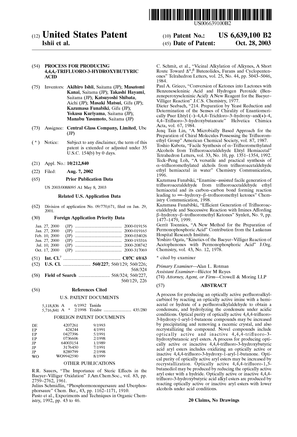 (12) United States Patent (10) Patent No.: US 6,639,100 B2 Ishii Et Al