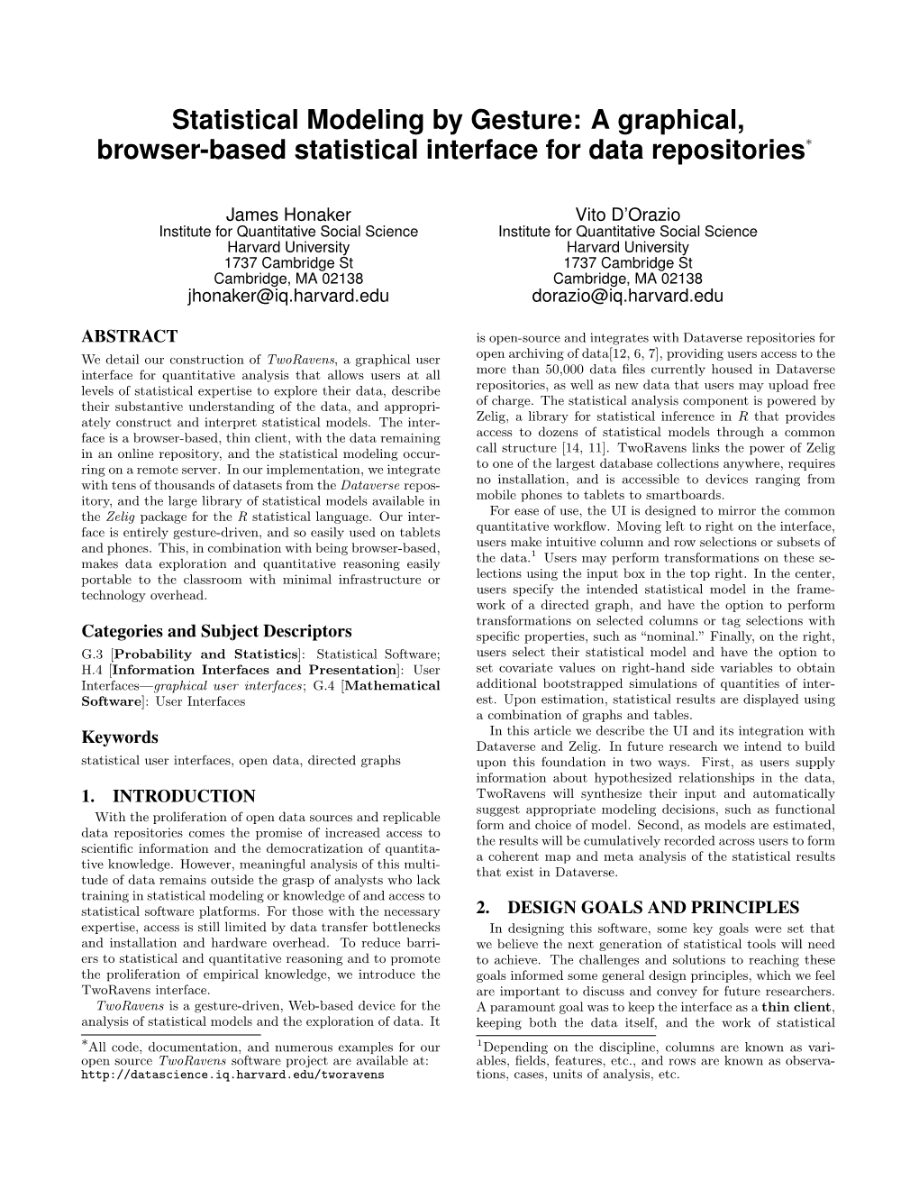 Statistical Modeling by Gesture: a Graphical, Browser-Based Statistical Interface for Data Repositories∗