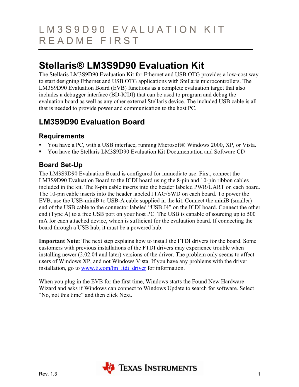 Stellaris LM3S9D90 Evaluation Board Readme First