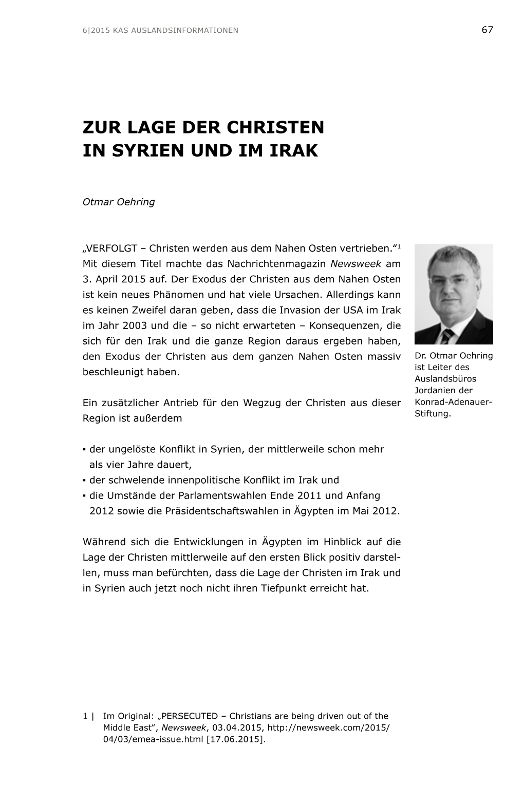 KAS-AI 6.2015 Zur Lage Der Christen in Syrien Und Im Irak.Pdf