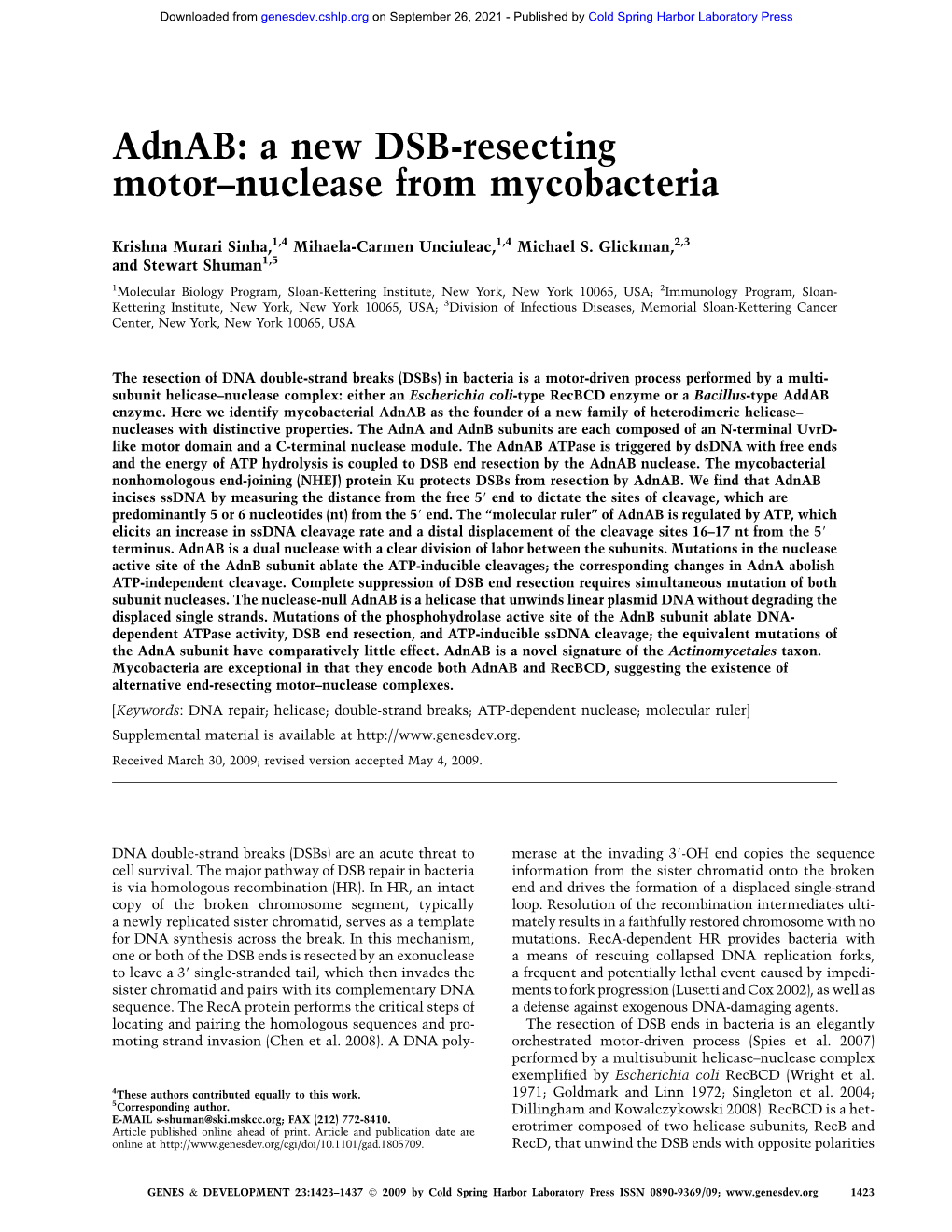 A New DSB-Resecting Motor–Nuclease from Mycobacteria