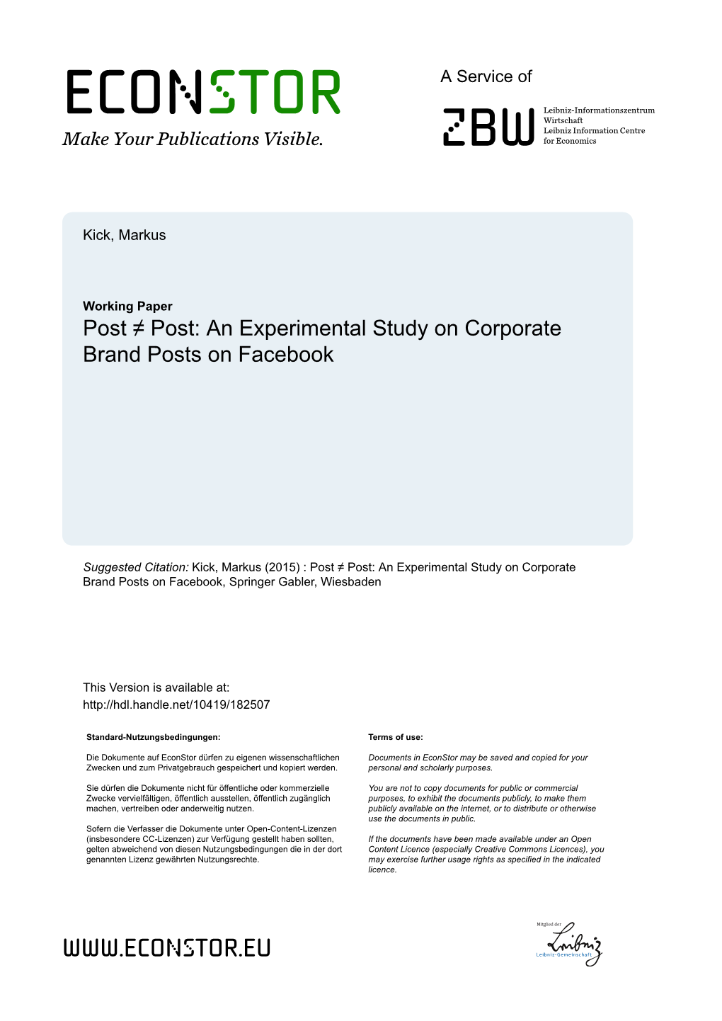 An Experimental Study on Corporate Brand Posts on Facebook