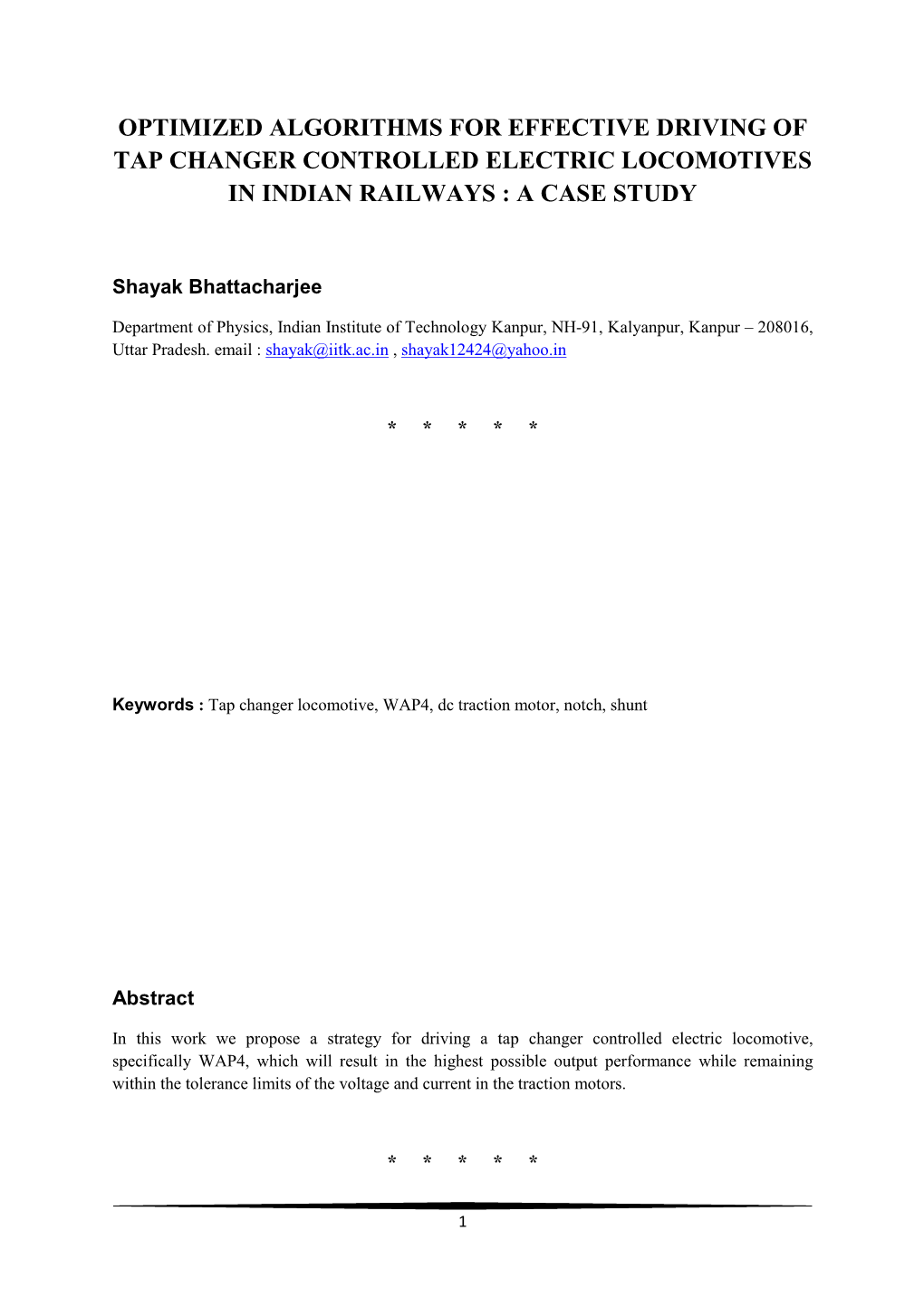 Optimized Algorithms for Effective Driving of Tap Changer Controlled Electric Locomotives in Indian Railways : a Case Study