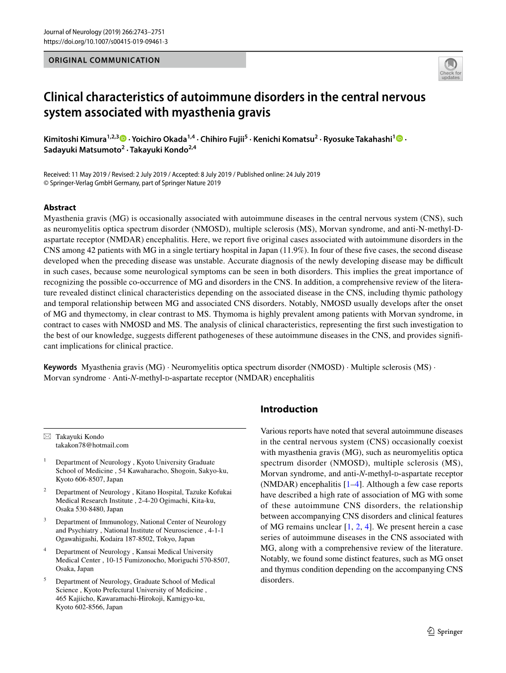 Clinical Characteristics of Autoimmune Disorders in the Central Nervous System Associated with Myasthenia Gravis