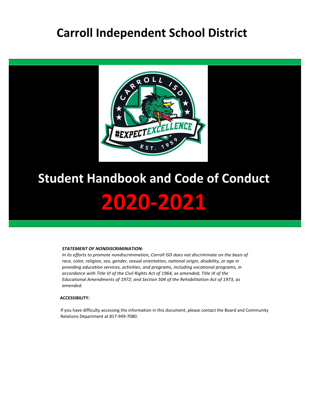 2020-2021 Student Handbook and Code of Conduct