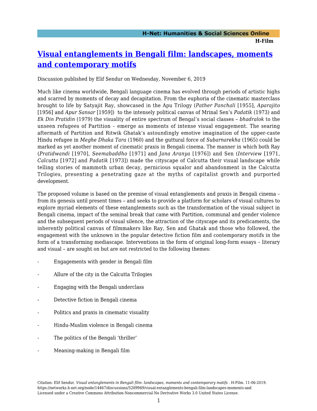 Visual Entanglements in Bengali Film: Landscapes, Moments and Contemporary Motifs