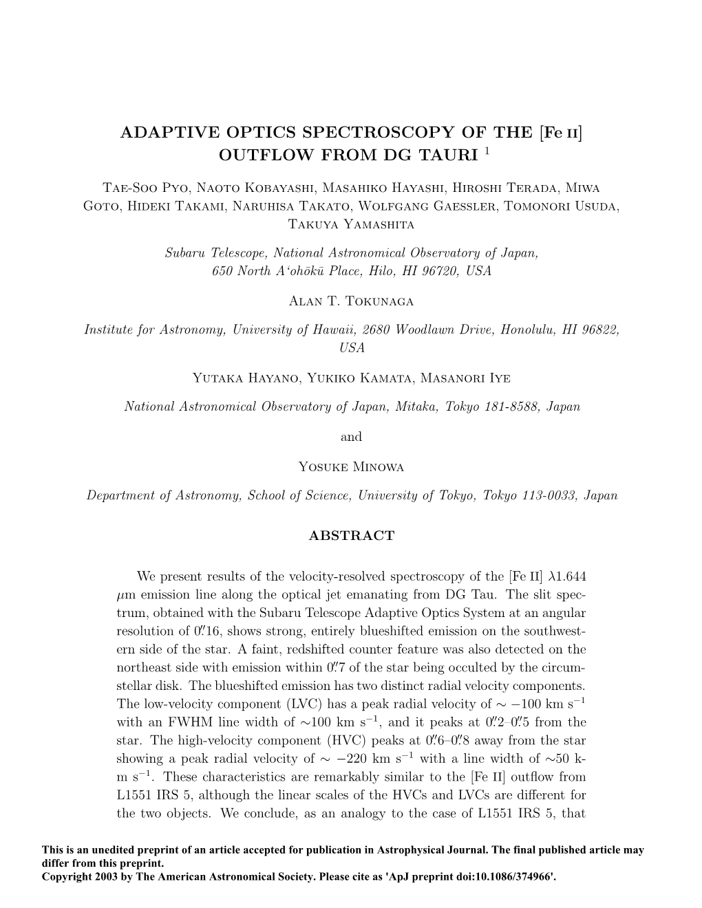 Fe II] OUTFLOW from DG TAURI 1