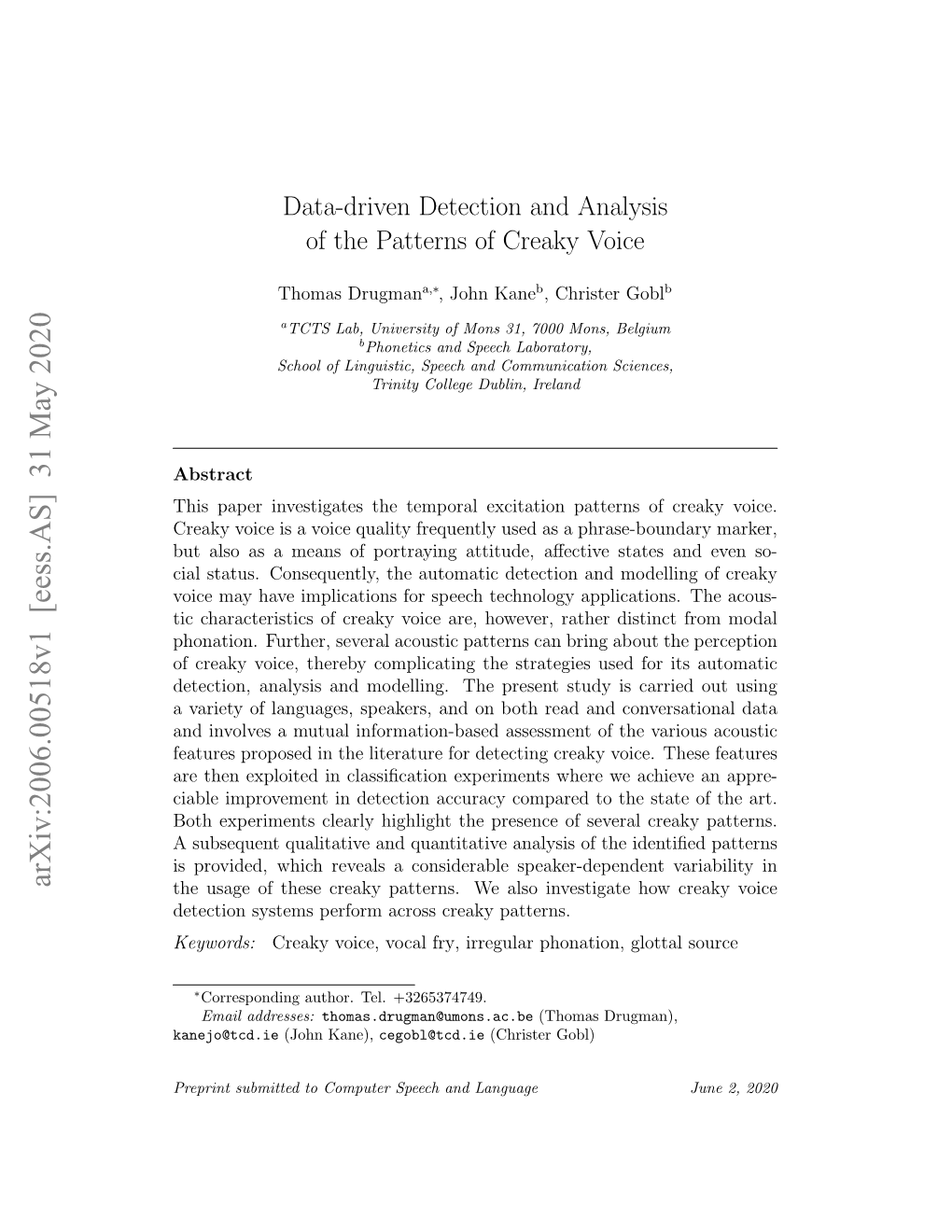 Data-Driven Detection and Analysis of the Patterns of Creaky Voice