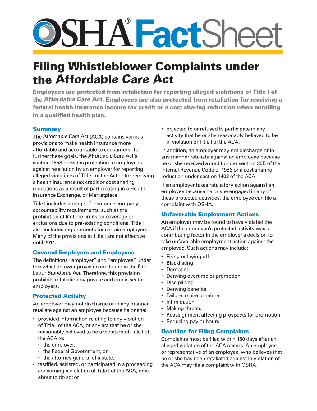 Filing Whistleblower Complaints Under the Affordable Care