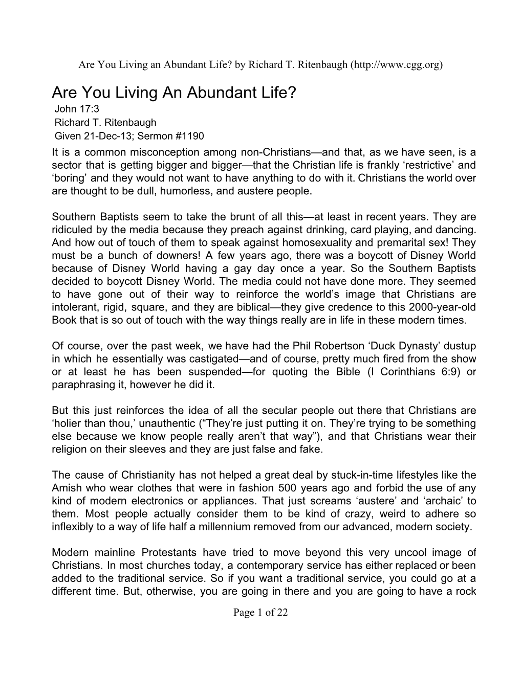 Are You Living an Abundant Life? by Richard T