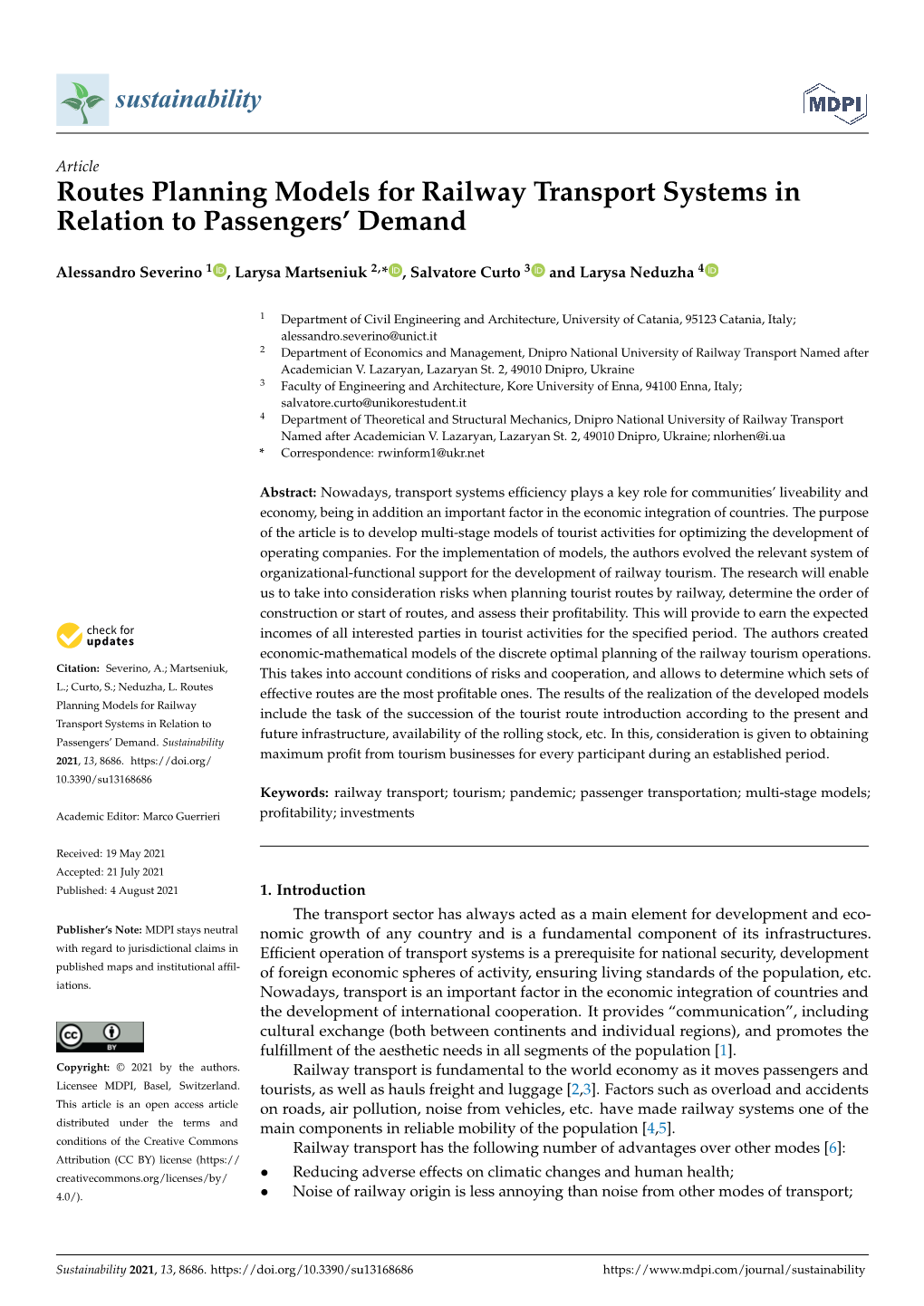 Routes Planning Models for Railway Transport Systems in Relation to Passengers’ Demand