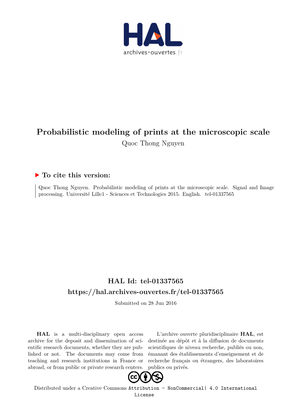 Probabilistic Modeling of Prints at the Microscopic Scale Quoc Thong Nguyen