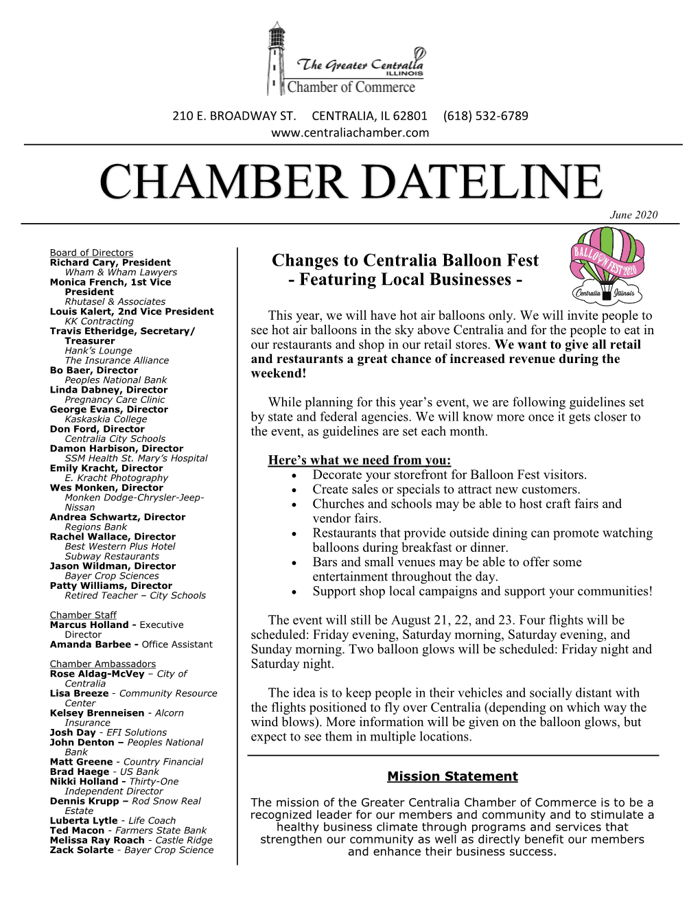 CHAMBER DATELINE June 2020