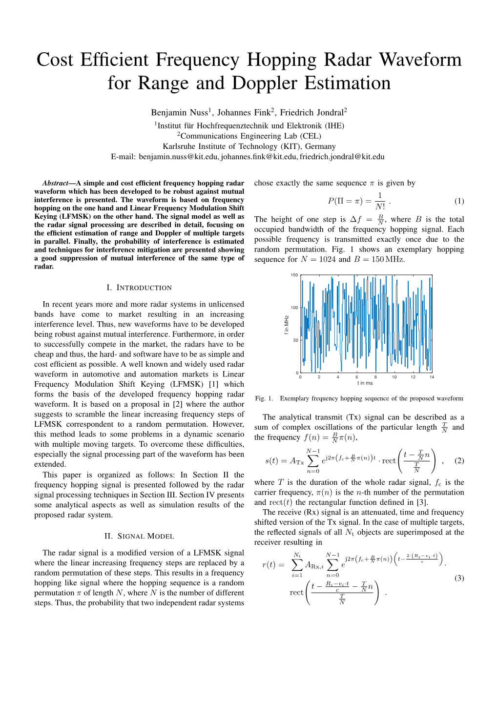 Cost Efficient Frequency Hopping Radar Waveform for Range And