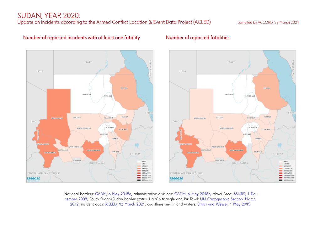 SUDAN, YEAR 2020: Update on Incidents According to the Armed Conflict Location & Event Data Project (ACLED) Compiled by ACCORD, 23 March 2021