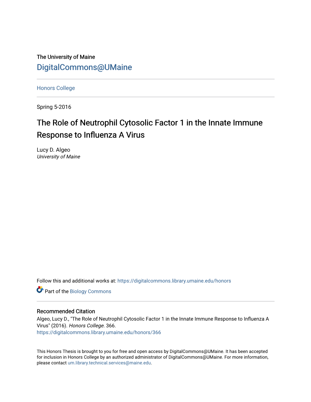 The Role of Neutrophil Cytosolic Factor 1 in the Innate Immune Response to Influenza a Virus