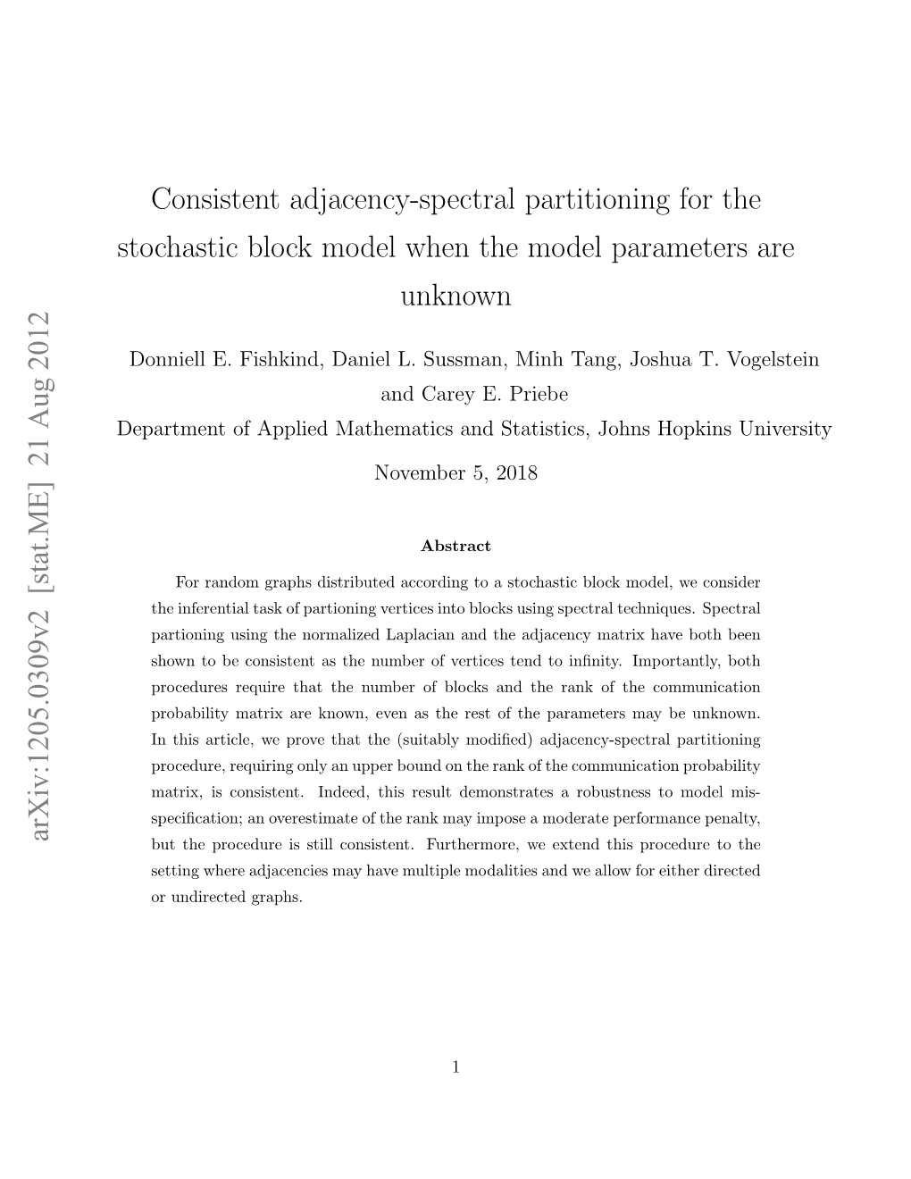 Consistent Adjacency-Spectral Partitioning for the Stochastic Block Model When the Model Parameters Are Unknown