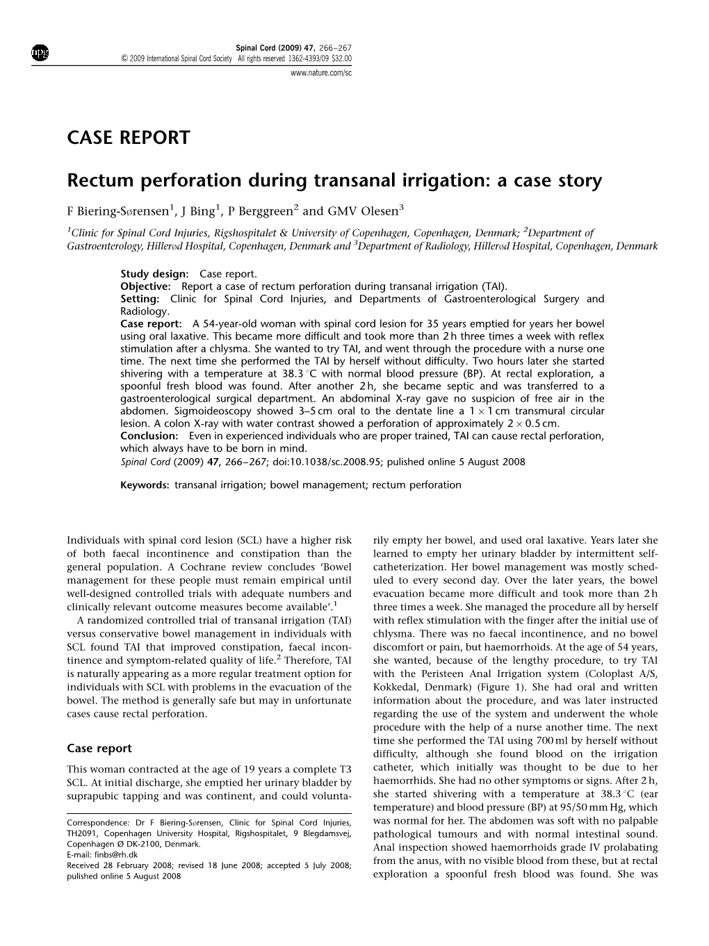 CASE REPORT Rectum Perforation During Transanal Irrigation