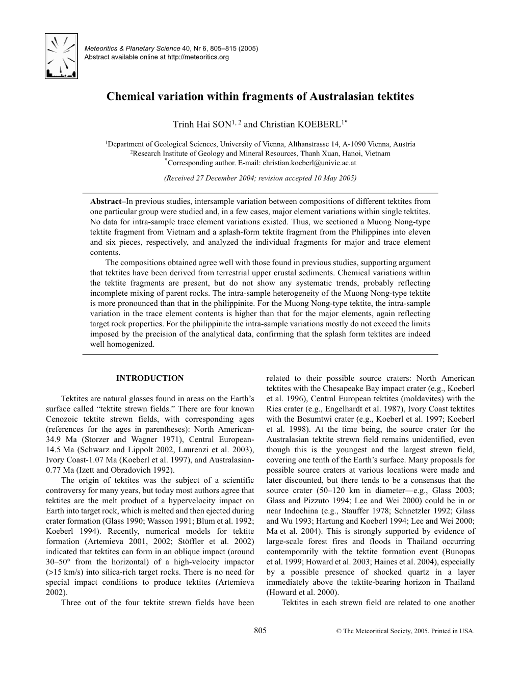 Chemical Variation Within Fragments of Australasian Tektites