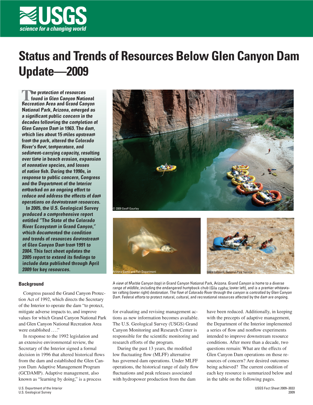 Status and Trends of Resources Below Glen Canyon Dam Update—2009