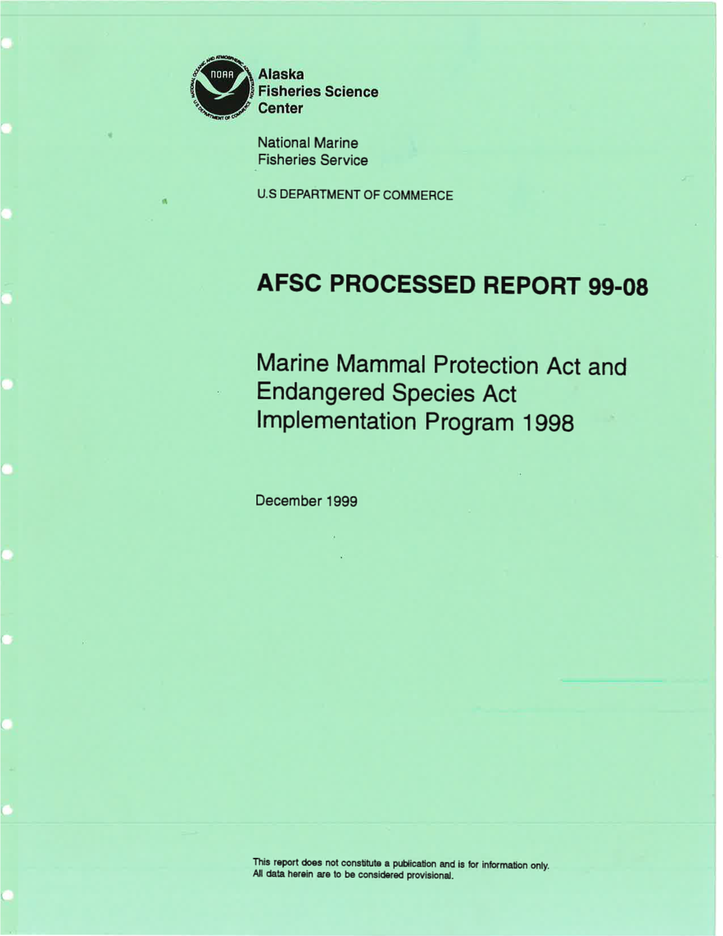 Marine Mammal Protection Act and Endangered Species Act Lmplementation Program 1 Gg8