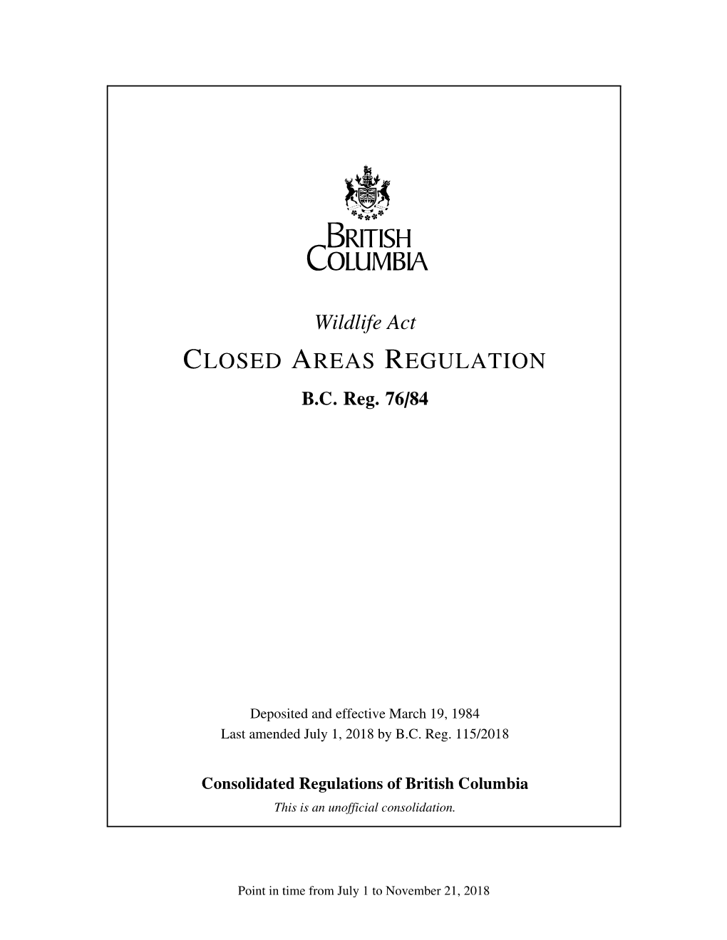 Closed Areas Regulation B.C