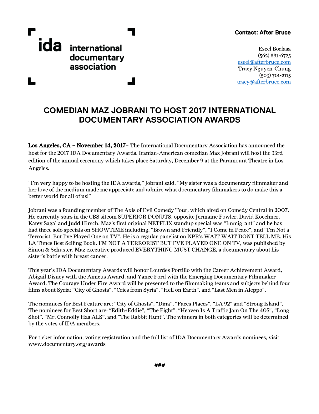 Comedian Maz Jobrani to Host 2017 International Documentary Association Awards