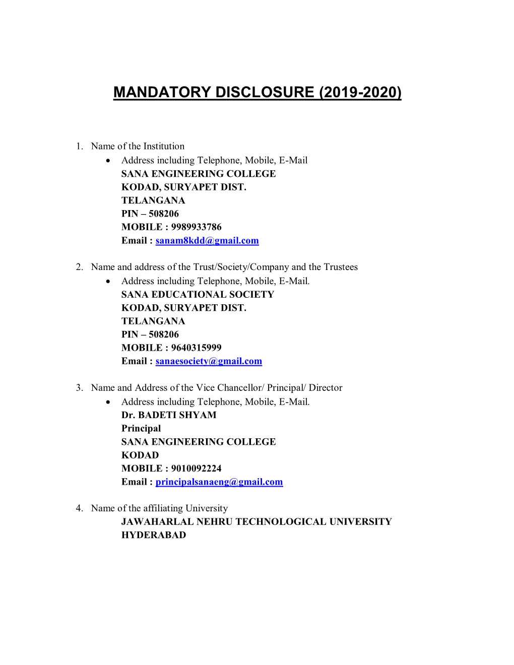 Mandatory Disclosure (2019-2020)