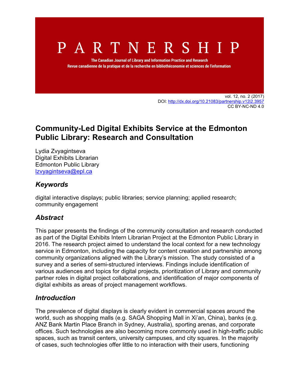 Community-Led Digital Exhibits Service at the Edmonton Public Library: Research and Consultation