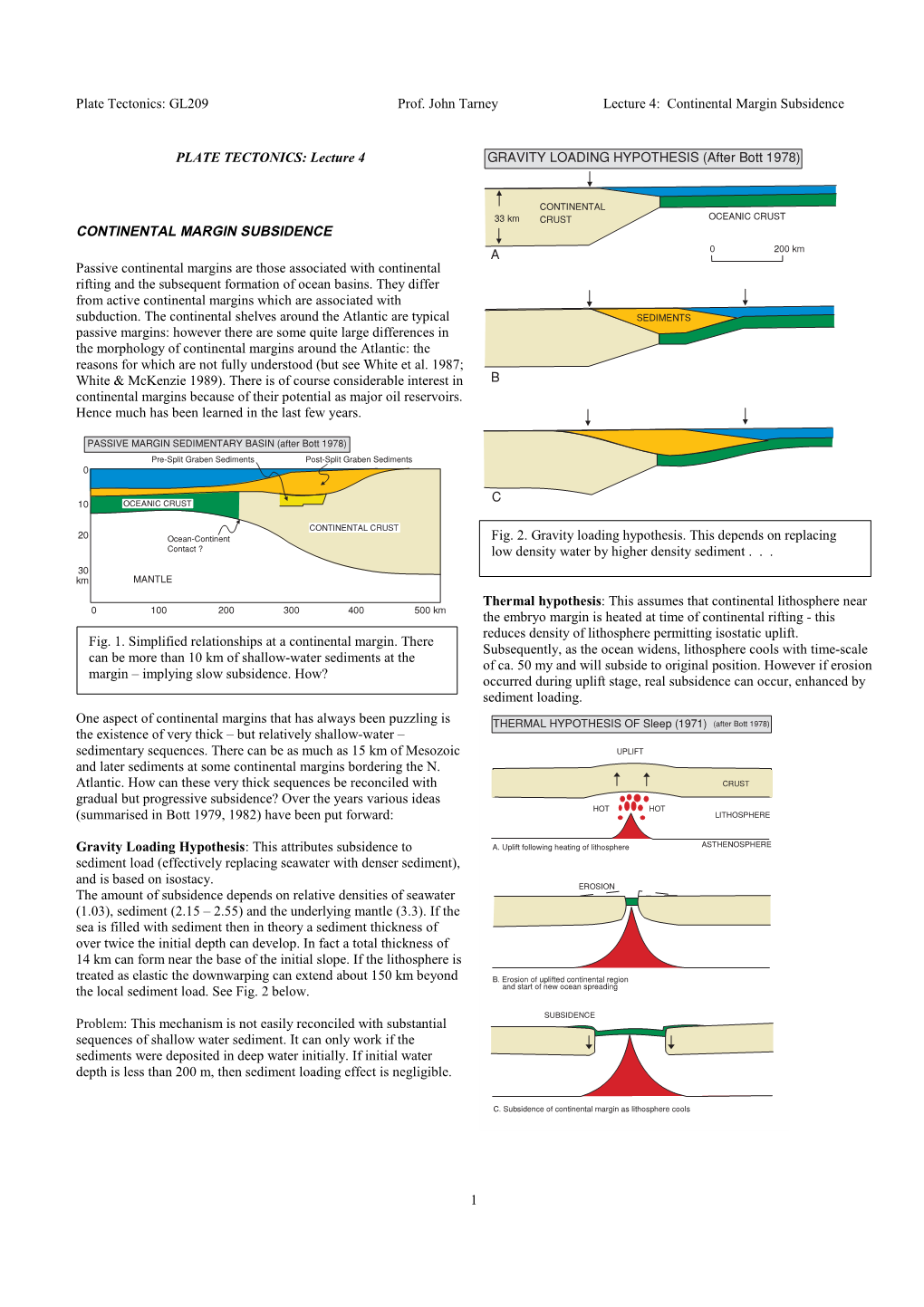 Plate Tectonics: GL209 Prof. John Tarney Lecture 4: Continental Margin Subsidence