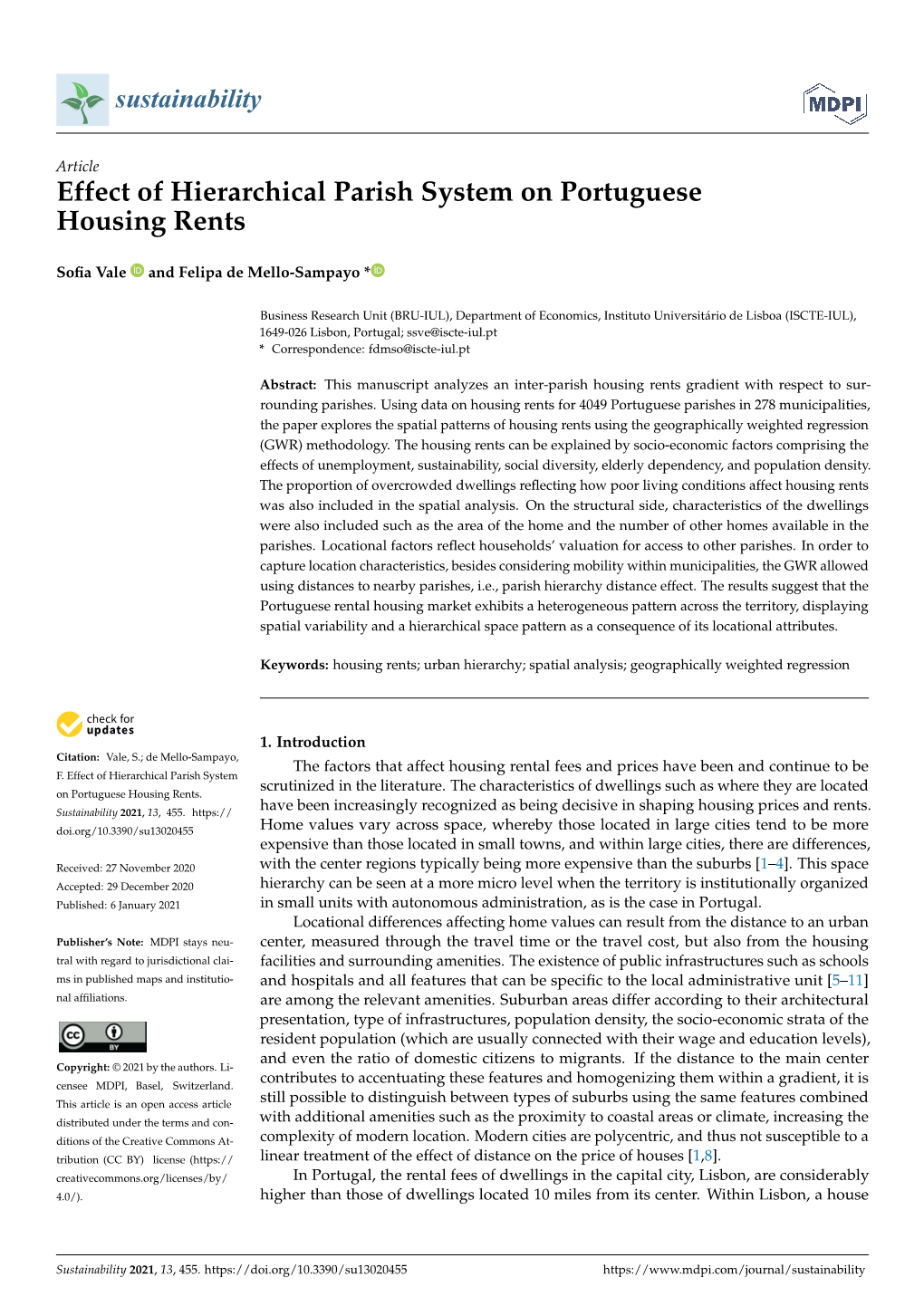 Effect of Hierarchical Parish System on Portuguese Housing Rents