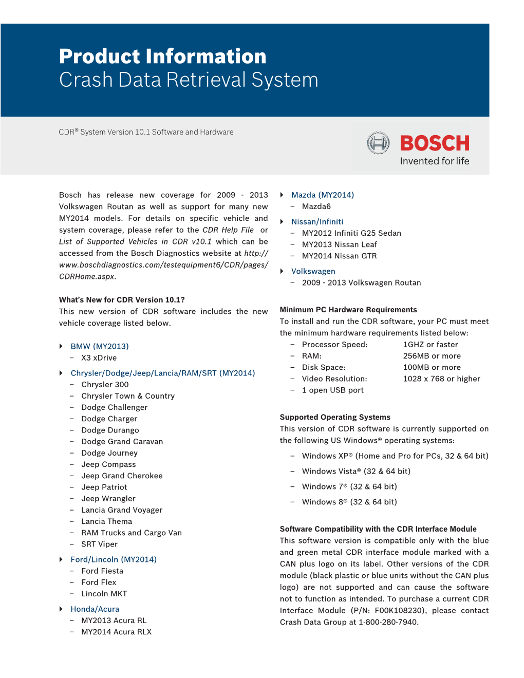 Product Information Crash Data Retrieval System