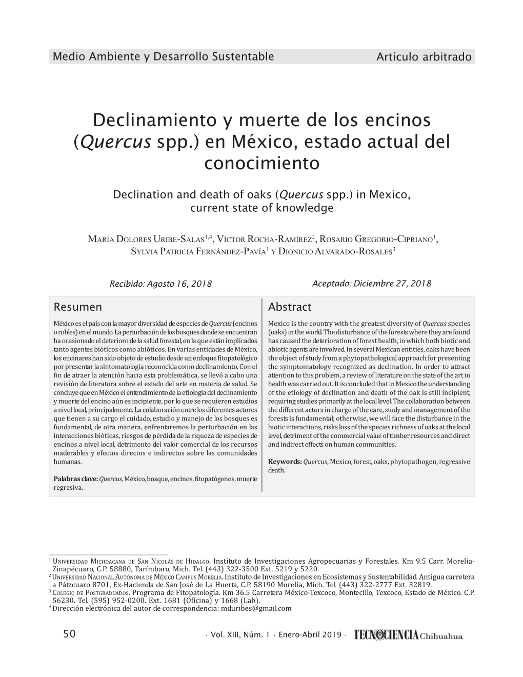 Declinamiento Y Muerte De Los Encinos (Quercus Spp.) En México, Estado Actual Del Conocimiento